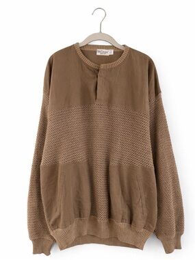 Vintage‎ St. Croix Knits Brown Cotton Linen Open Knit Sweater Made in USA